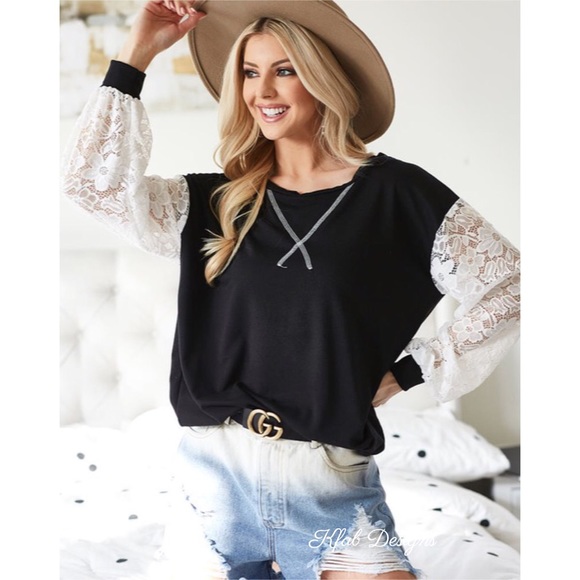 ❤️LAST 1! Lace Detail Soft French Terry Pullover - Picture 6 of 12